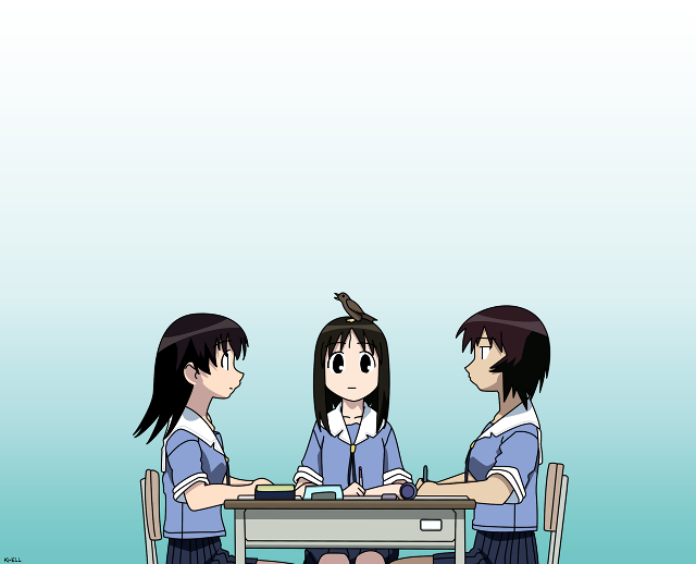 Three anime girls bird school free wallpaper - medium preview image