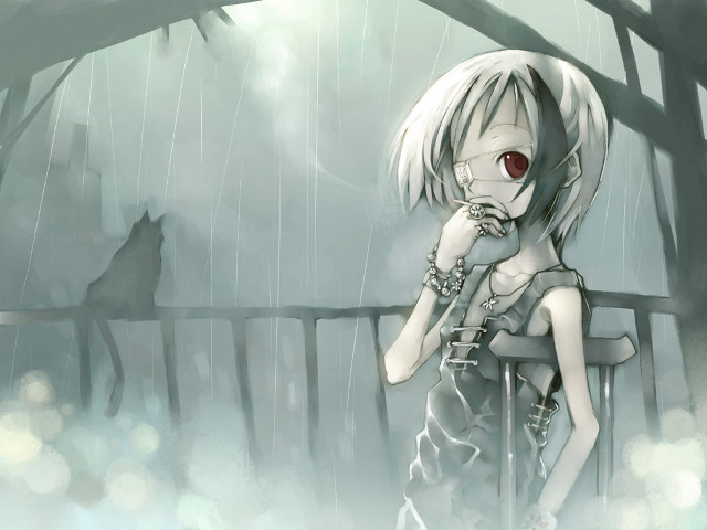 Girl red eyes rainy anime free wallpaper - medium preview image