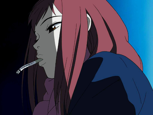 Woman pinkhair smoking cigarette darkroom free wallpaper - medium preview image