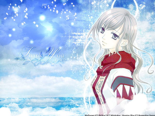 Anime longhair redcape bluebackground clouds free wallpaper - medium preview image