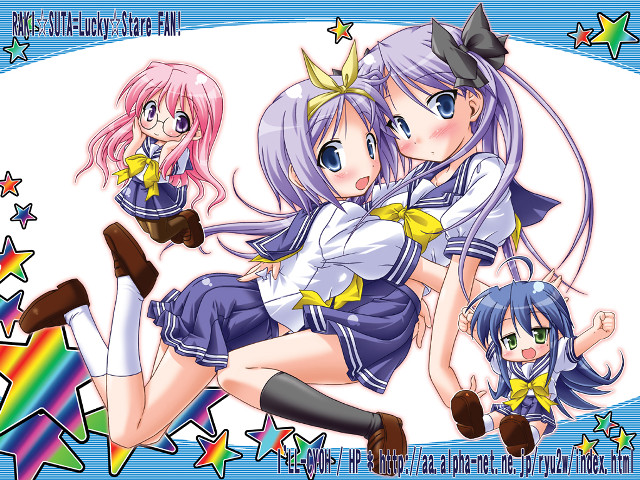 Anime girls stars rainbow hair free wallpaper - medium preview image