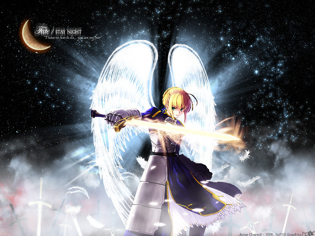 Anime sword starry sky moon free wallpaper - medium preview image