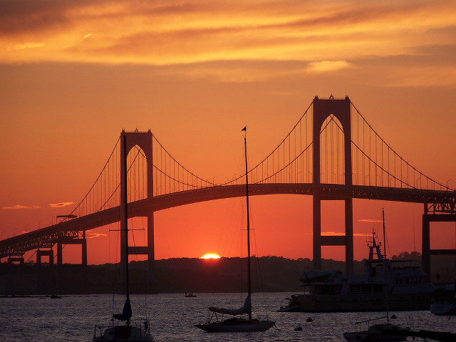 Bridge water boats sunset dawn free wallpaper - medium preview image