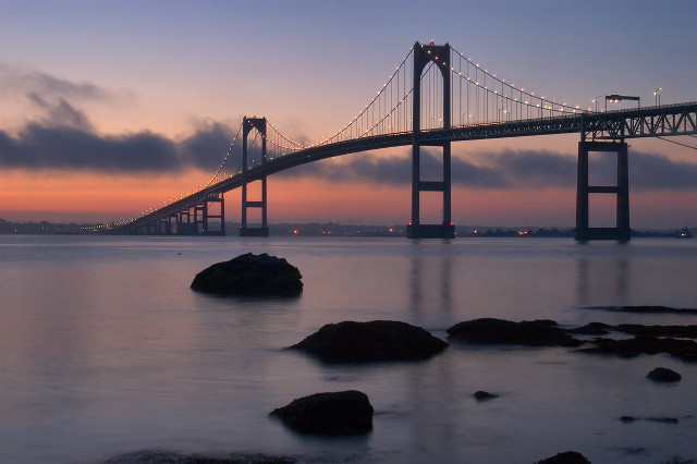 Bridge water sunset dawn clouds free wallpaper - medium preview image