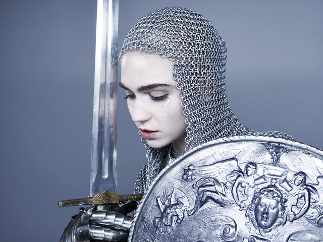 Woman chainmail helmet sword shield free wallpaper - medium preview image