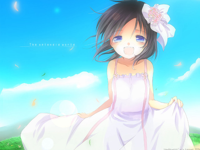 Girl white dress hill flower free wallpaper - medium preview image