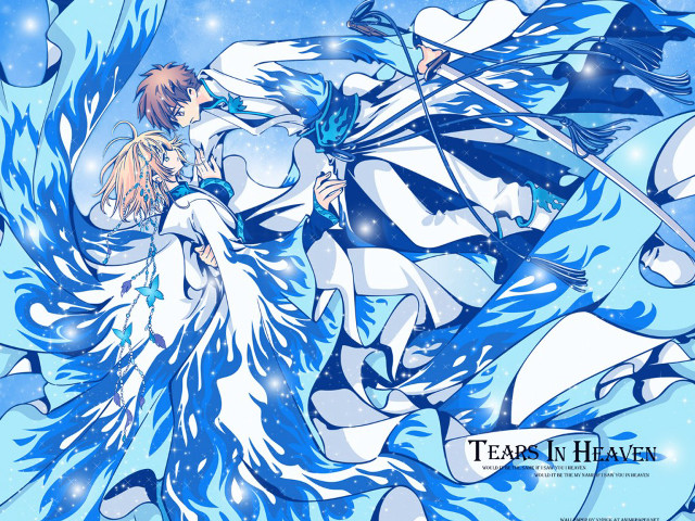 Anime snow swords blue background free wallpaper - medium preview image