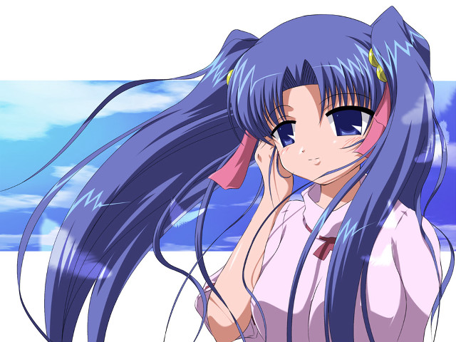 Girl longhair pinkshirt blueSky portrait free wallpaper - medium preview image