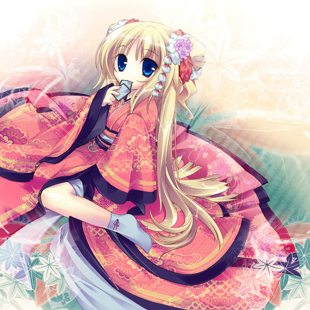 Pink girl flower kimono sitting free wallpaper - medium preview image