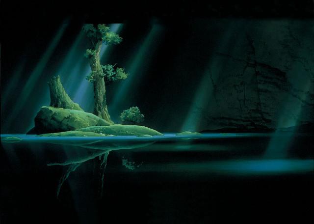 Fantasy tree lake rock matte free wallpaper - medium preview image