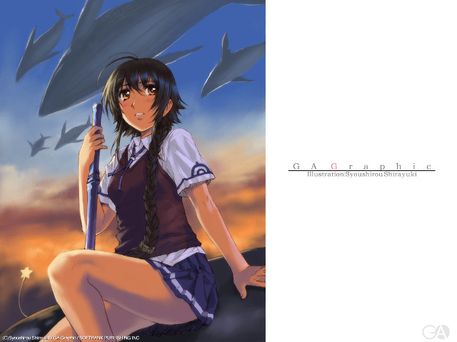 Girl sword rock dolphins sky free wallpaper - medium preview image