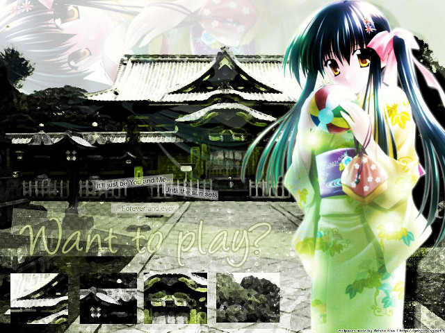 Woman green dress flower japanese free wallpaper - medium preview image