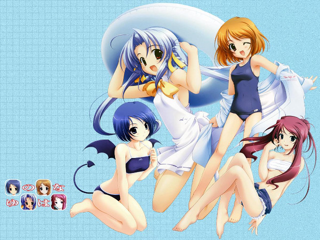 Anime girls bathing suits umbrellas free wallpaper - medium preview image