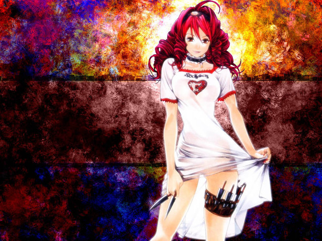 Red haired woman anime forest free wallpaper - medium preview image