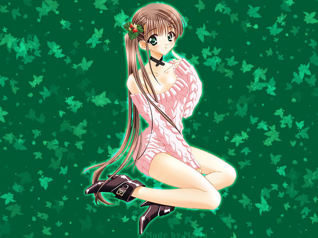 Pink dress butterflies green background free wallpaper - medium preview image