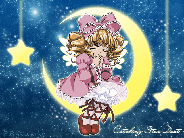 Cartoon girl pink dress crescent free wallpaper - medium preview image