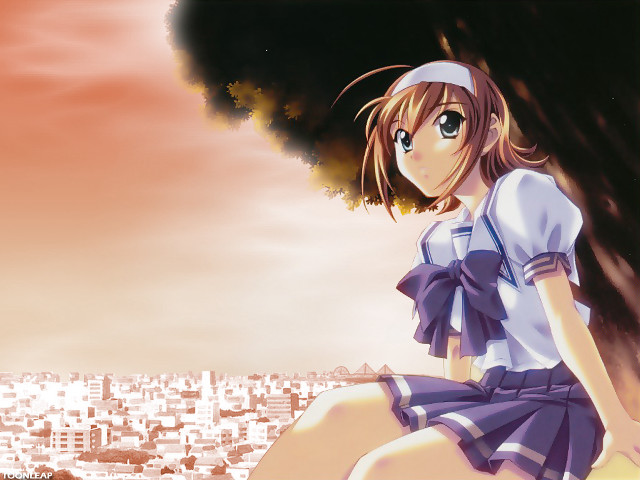 Girl tree branch cityscape pink free wallpaper - medium preview image
