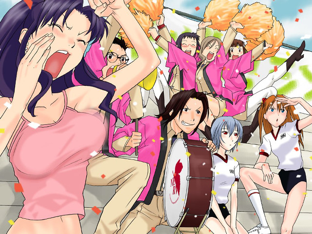 Anime girls group confetti blue free wallpaper - medium preview image