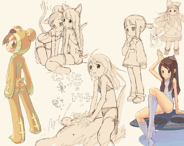 Girl teddy stool lineart yayoi free wallpaper - medium preview image