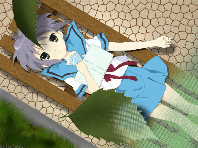 Anime girl bench outstretched closed free wallpaper - medium preview image