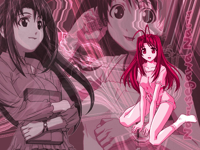 Anime girls pink background crossed free wallpaper - medium preview image
