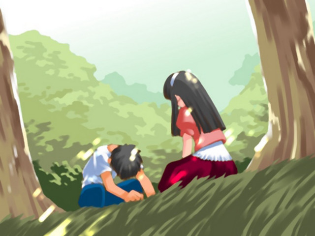 Couple sitting in nature with free wallpaper - medium preview image