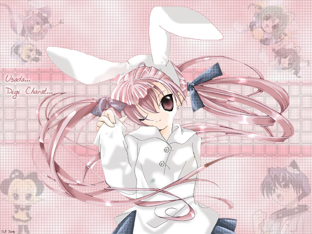 Pink haired girl rabbit ears free wallpaper - medium preview image