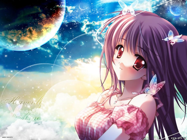 Girl butterfly clouds night moon free wallpaper - medium preview image