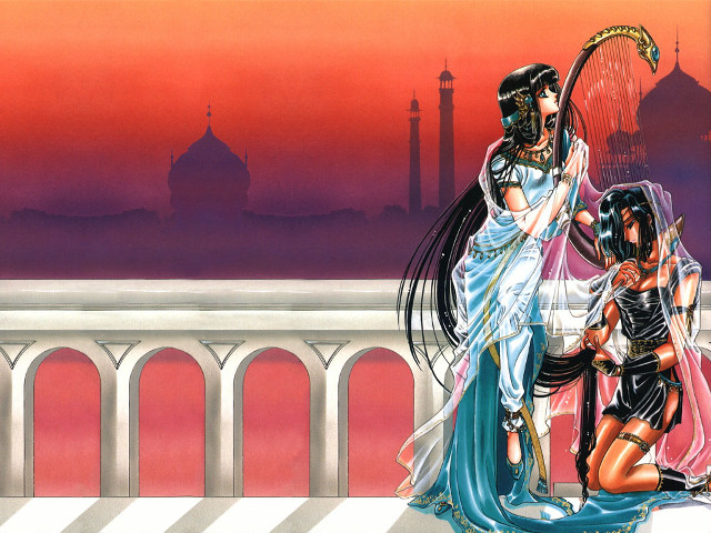 Fantasy egyptian twowomen scepters darkskinned free wallpaper - medium preview image