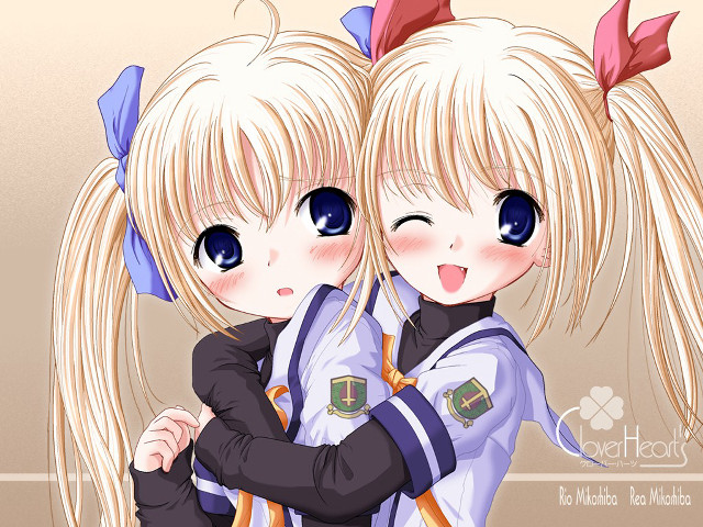 Anime girls hug blonde blue free wallpaper - medium preview image