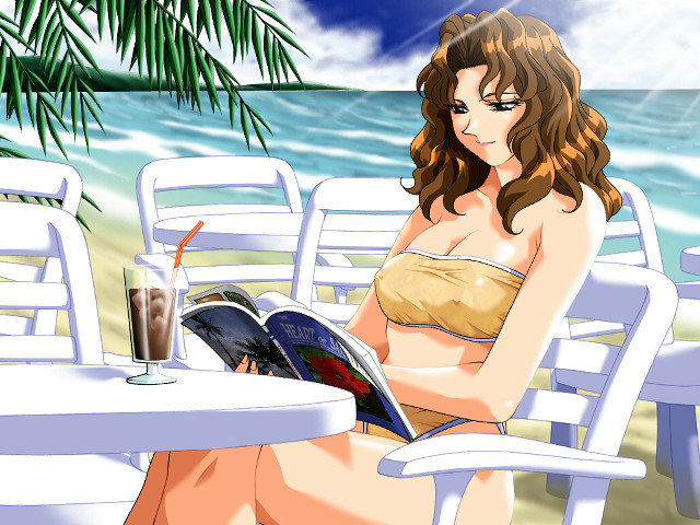 Woman beach bikini lounge table free wallpaper - medium preview image