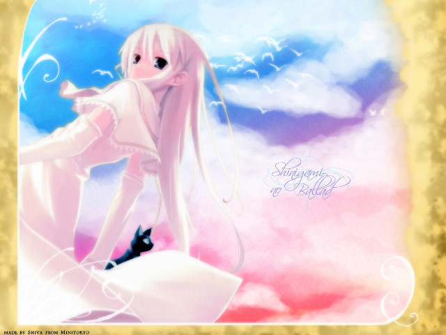 Girl long hair cat cloud free wallpaper - medium preview image