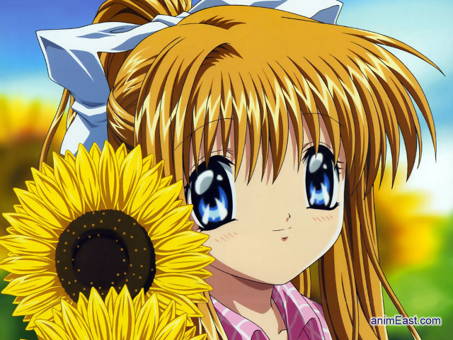 Girl sunflower bow blue eyes free wallpaper - medium preview image