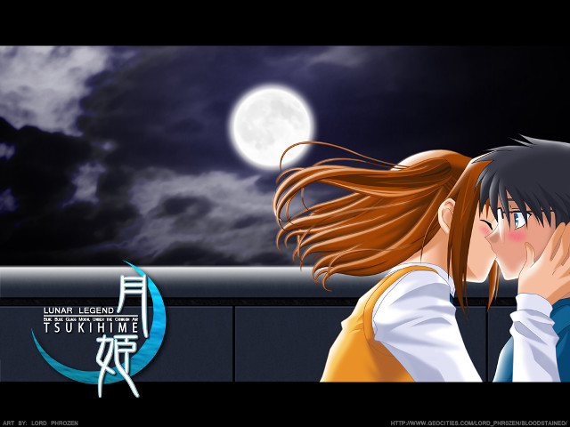 Full moon romantic anime kiss free wallpaper - medium preview image