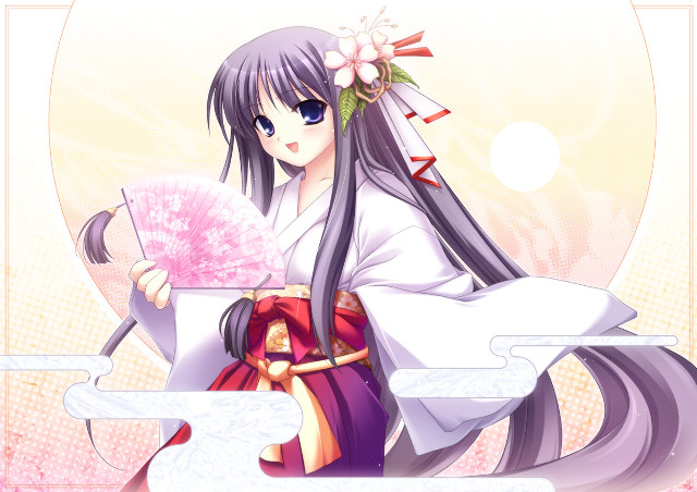 Woman kimono fan flower hakama free wallpaper - medium preview image