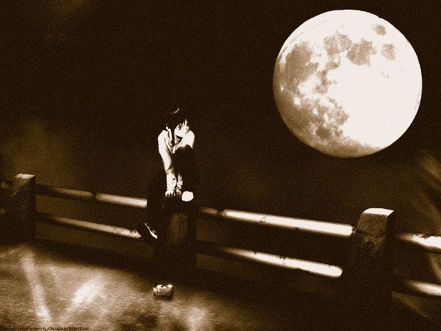 Man woman bench fullmoon gothic free wallpaper - medium preview image