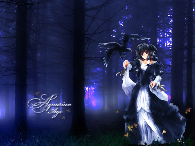 Woman black hair woods bird free wallpaper - medium preview image