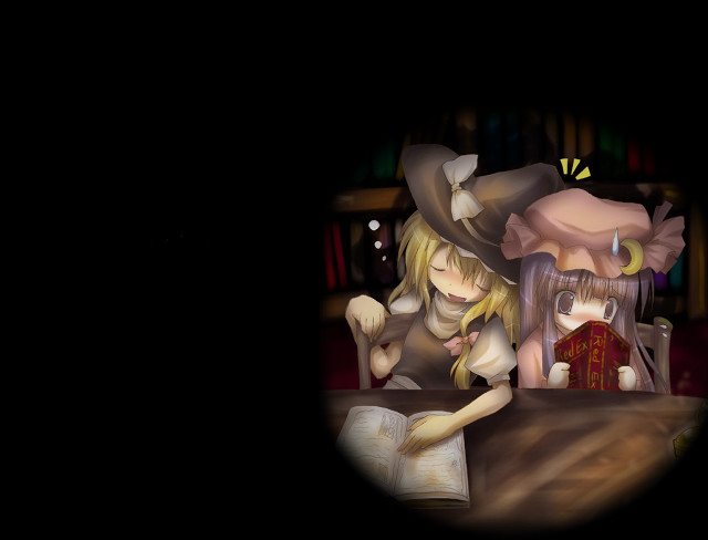 Cartoon women reading library illusion free wallpaper - medium preview image