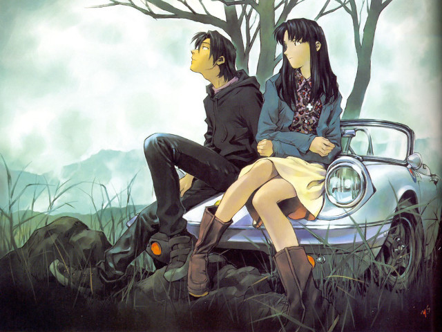 Man woman car grass forest free wallpaper - medium preview image