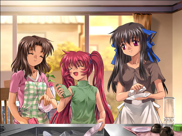 Three girls kitchen food window free wallpaper - medium preview image