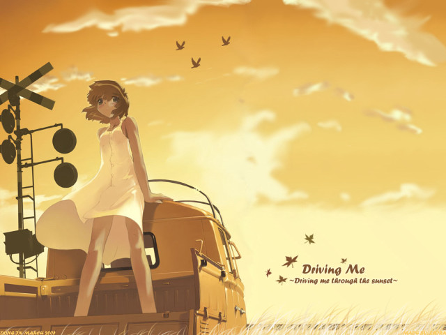 Woman white dress sitting truck free wallpaper - medium preview image