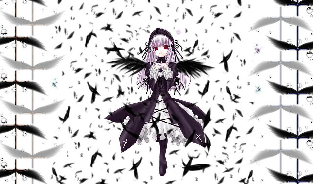 Gothic girl birds wings flowers free wallpaper - medium preview image