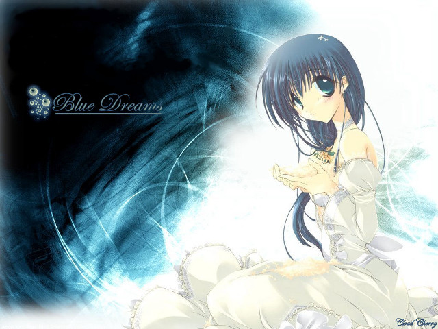 Woman white dress bed blue free wallpaper - medium preview image