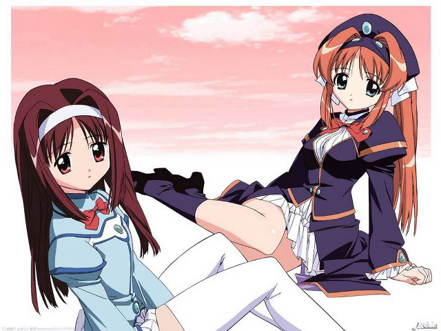 Anime girls sitting bowtie schooluniform free wallpaper - medium preview image