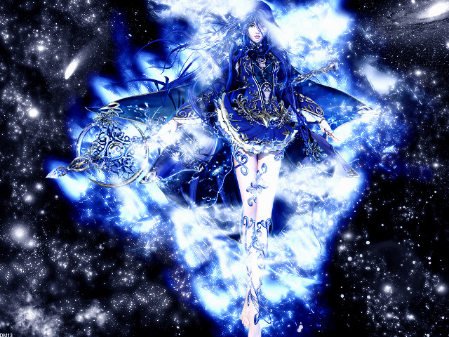 Woman blue dress flying fish free wallpaper - medium preview image