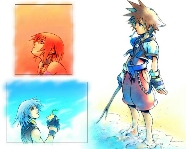 Anime couple blue orange netart free wallpaper - medium preview image