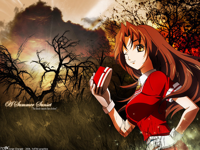 Girl autumn forest sunset anime free wallpaper - medium preview image