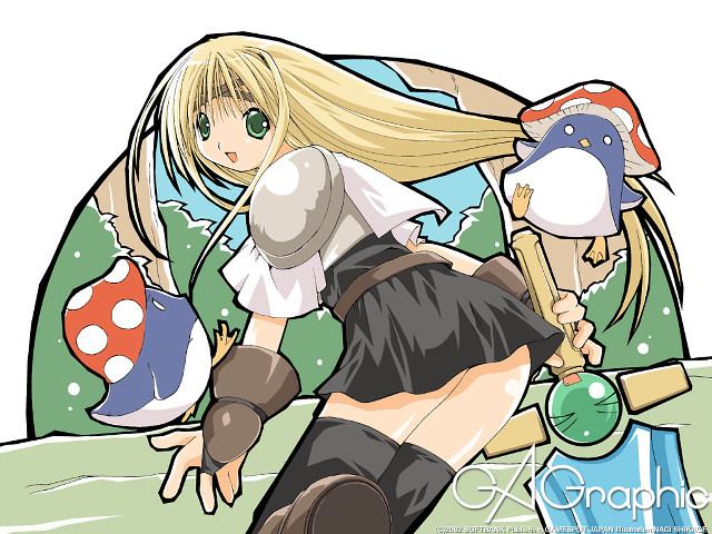 Girl hat sword mushroom background free wallpaper - medium preview image