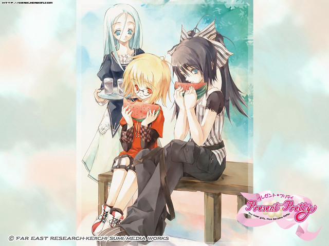 Anime girls bench cat dog free wallpaper - medium preview image