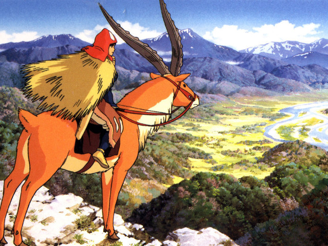 Man horse valley mountains ghibli free wallpaper - medium preview image